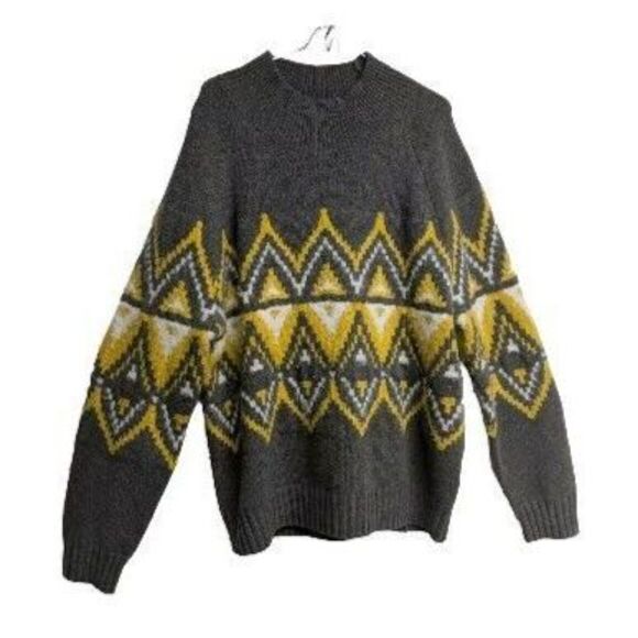 Banana Republic Sweater Wool / Llama Men Large Como Fair Isle Dark Truffle L 50 - Picture 1 of 7